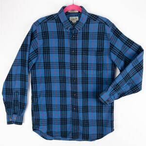 LL Bean Flannel Shirt Men's Small Traditional-Fit Plaid Blue Black Plaid Cotton